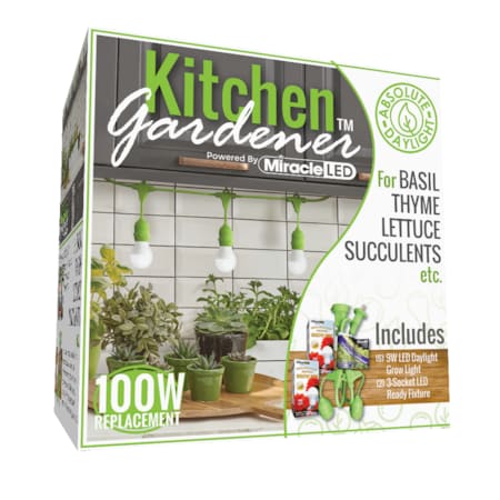 Miracle Led 3-Socket Kitchen Gardener Grow Light Kit, Full Spec. 9W Replace 100W Grow Bulbs, 2PK 802235